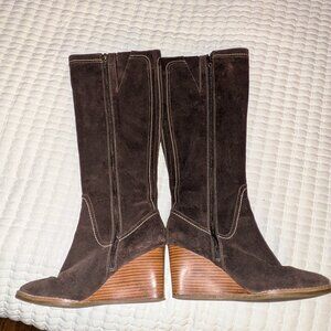 Brown suede knee high boots